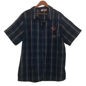 Vintage DISNEY + Sz 2X Men's Blue Plaid Button Down Embroidered Tigger S/S Shirt